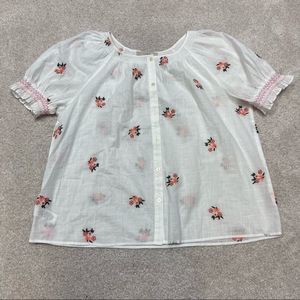 ***SOLD***LOFT Women's White Pink Floral Short Sleeve blouse